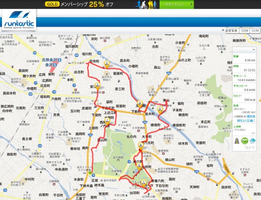 Runtasticで計測したランニング経路。