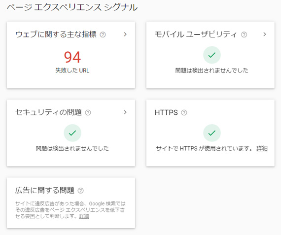 サーチコンソールのモバイルでのページエクスペリエンスシグナルのデータ