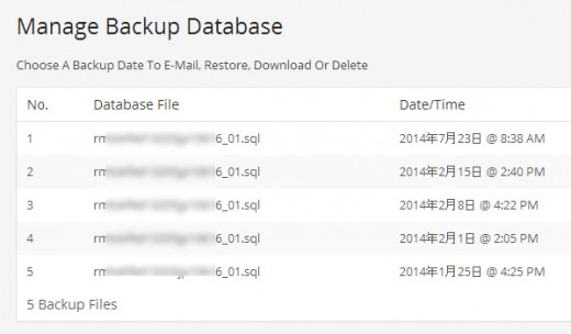 「WP-DBManager」のバックアップファイル履歴