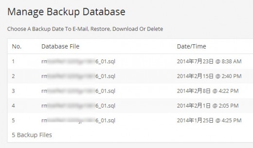 「WP-DBManager」のバックアップファイル履歴