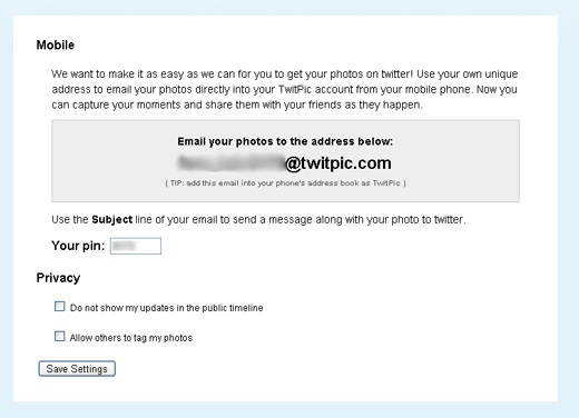 twitpicのsetting（メールアドレス明記）